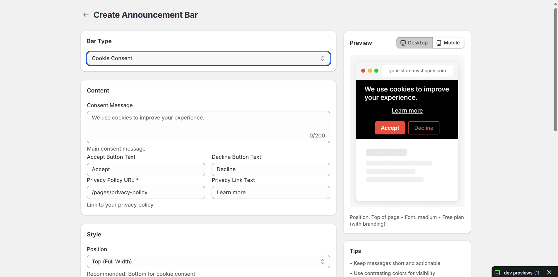 Cookie Consent configuration