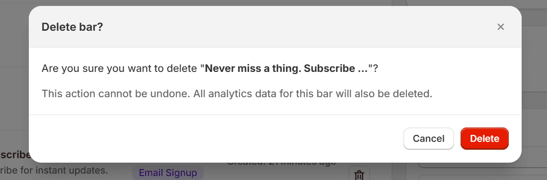 Delete confirmation modal